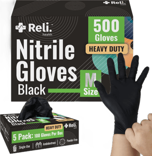 Reli. Black Nitrile Gloves, Medium | 500 Pack - Heavy Duty (5 mil) | Disposable Gloves - Powder Free, Latex Free | Single-Use Gloves | Nitrile Gloves for Automotive Work, Cleaning, Cooking | Food Safe