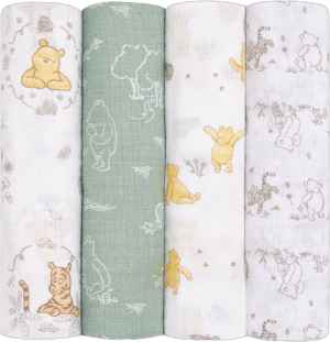 Aden + Anais™ x Disney Baby, Cotton Muslin Swaddle Blanket, Winnie the Pooh, Unisex, Infants, 4-Pk