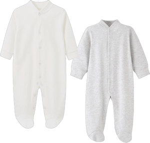 Newborn Unisex Baby Cotton Rompers Footed Snap-up Jumpsuits,One-Piece Coverall. 9-12 Months White & Grey