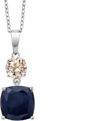 925 Sterling Silver Blue Sapphire and Peach Morganite Pendant Necklace