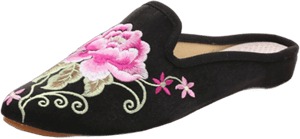 Qhome Women's Chinese Floral Embroidery Satin Pointed-Toe Mules