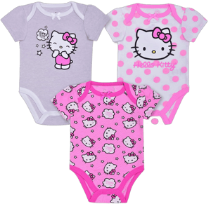 Hello Kitty Baby Girl 3 Pack Bodysuits for Newborn and Infant