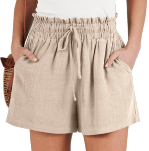 ANRABESS Women's Casual High-Waisted Linen Shorts with Drawstring