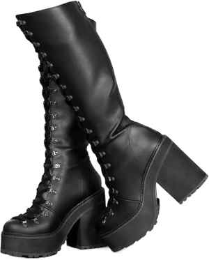 Atsroel Platform Knee High Boots For Woman Round Toe Punk Goth Boots Black Lace Up Boots Rave Chunky Heel Boots Gothic Wide Calf Boots