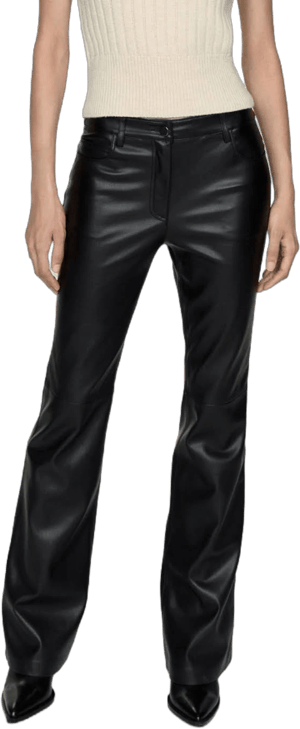 MANGO Women's Leather-Effect Flare Leg Pants