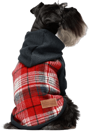 Fitwarm Tartan Plaid Dog Hoodie, Knitted Dog Clothes for Small Dogs Boy, Pet Sweater with Hood, Cat Fleece Lined Winter Outfit, Red, Navy Blue, XS X-Small Red