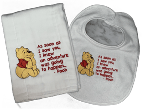 Winnie the Pooh inspired burpcloth and bib set, Embroidered Pooh Bib, Pooh Nursery, Pooh baby shower gift, baby burpcloth, baby bib