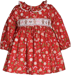 Bonnie Baby Girls Smocked Gingerbread Dress