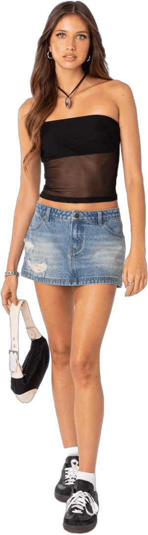 Edikted Women's Distressed Denim Mini Skirt