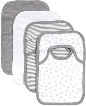 Burt's Bees Baby Unisex Baby Bibs, Lap Shoulder Drool Cloths 4-Pack Pull On Grey Variety