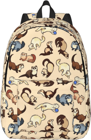 Hairy Ferret Printed Canvas Backpack,Casual Daypacks,Laptop Backpack For Women Men,Lightweight Travel Daypack Black Medium