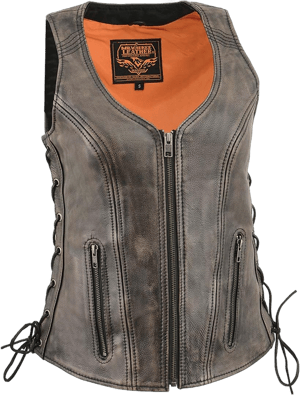 Milwaukee Leather Women's Distress Brown Leather V-Neck Motorcycle Rider Vest with Side Lace MLL4531 Distressed Brown 2X-Large