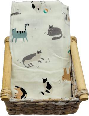 XL 100% Cotton Newborn lightweight Swaddle Blanket, Baby Animals, Gauze, Muslin Blanket, Cat themed, Summer Blanket, Breathable, 3 layers