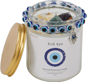 Evil Eye Candle - Evil Eye Decor, Evil Eye Spiritual Protection Candle with Crystals Inside, Healing Crystals Candle, Lavender Scented Candle for Relaxing,Chakra,Luck,Healing,Good Energy