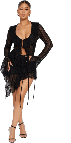 Fashion Nova Cropped Lace Blouse Skirt Set