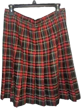 Karen Scott Vintage Ladies Tartan Plaid Pleated Skirt Side Zip Button High Rise - Women | Color: Brown | Size: L