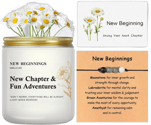 New Chapter Gifts, New Beginnings Gifts for Women, Congratulation Gifts for Women, New Job Gifts for Women - Lavender Scented Candle, Break Up, New Job, Engaged, Bracelet & Greeting Card Gifts Set