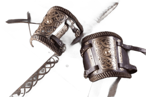 Viking Leather Bracers with Brass Accents