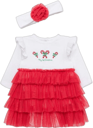 Little Me Candy Cane Skirted Bodysuit & Headband Set