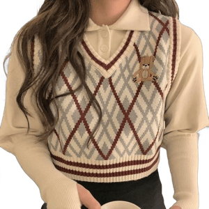 Rerise Bear Embroidered Sweater Vest