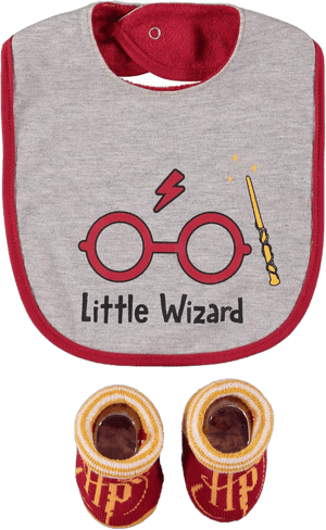 Harry Potter Baby Unisex Bib and Bootie Set Gifts for Baby 0-12 Months Grey/Red/Yellow