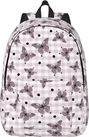 Butterflies Checkered Lightweight Canvas Backpack, Backpack For Women Men Couples, Travel Laptop Backpack 17in