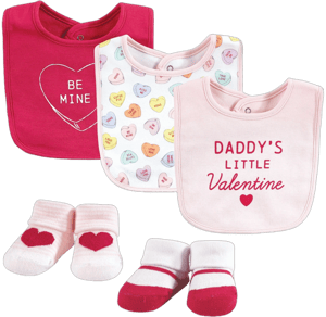 Hudson Baby Infant Girl Cotton Bib and Sock Set, Be Mine Valentine, One Size