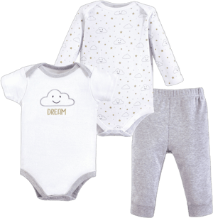 Hudson Baby Infant Unisex Cotton Bodysuit and Pant Set, Gray Clouds, 0-3 Months