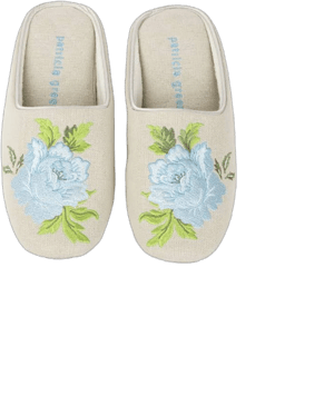 Patricia Green Women's Peony Embroidered Linen Slippers