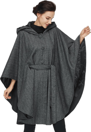 Women Wool Blend Cloak with Hood Medieval Cape Poncho Shawls for Fall Winter Black Grey