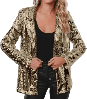 Hontri Women's Casual Long Sleeve Sequin Blazer