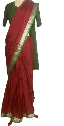 Handmade Silk Saree Red & Green With Gold Embroidery