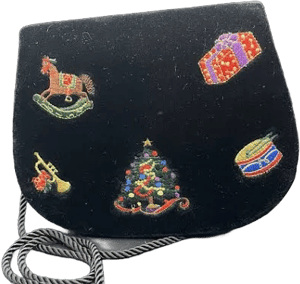 Karen Scott Black Embroidered Velvet Cross Body Purse Tree Drum Gift