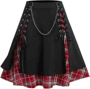 ROSE GAL Women's Plus Size Mini A-Line Gothic Skirt Casual Plain Chain Detail High Waisted Short Stitching Plaid Pleated