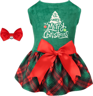 CuteBone Christmas Tree Dog Dress Velvet for Small Dogs Girl Puppy Dresses Green Plaid Dog Clothes CVA05L-D Large A05-Christmas Tree