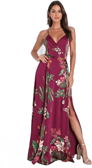 Lulus Floral Print Satin Maxi Dress