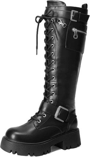 DREAM PAIRS Women's Gothic Lace Up Platform Knee High Boots