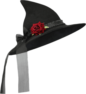 PENINSULA LOVE Women Lolita Witch Hat Halloween Wide Brim Rose Wizard Hat Cosplay Costume Pointed Cap Gothic Elf Cap Black