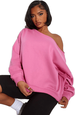 Women's Shape Hot Pink Sweat Raw Edge Slouch Sweatshirt