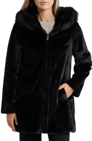 Via Spiga Women's Grooved Faux Fur Hooded Coat