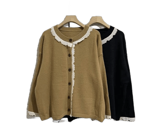 Kawaii Fairyland Round Neck Lace Trim Cardigan