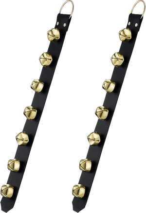 Frienda Hanging Jingle Bells 7-Bell Dog Doorbells for Door Knob Faux Leather Belts Go Outside Dog Bells Christmas Decor and Holiday Decorations, 18.7 x 1.8 x 1 Inches(Black with Gold) Black With Gold