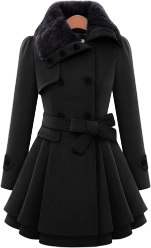 Gothic Double-Breasted Wool Coat with Fur Collar