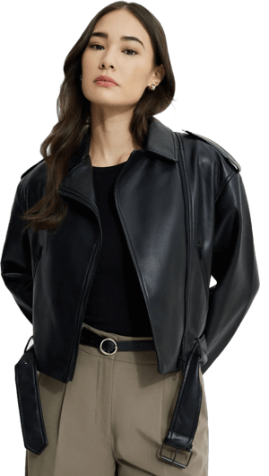 Dynamite Women's Belted Faux Leather Biker Jacket