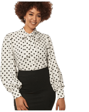 Unique Vintage 1940S White & Black Polka Dot Neck Tie Gwen Blouse