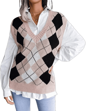 Women's Loose V-Neck Preppy Plaid Sweater Vest