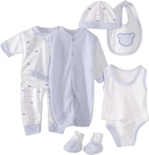 Caqnni 5PCS Preemie Baby Boy Girl Clothes Unisex 0-3 Months Baby Outfits Tops+Hat+Pants Gifts Layette Set Comfort Soft Cotton Clothes Gifts Layette Set (A01)