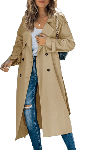 Makkrom Women's Double Breasted Trench Coat with Belt