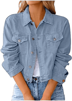 2023 Cropped Jean Jackets for Women Fashion Short Cropped Denim Shacket Lightweight Fitted Stretchy with Pockets Small Z-1-light Blue