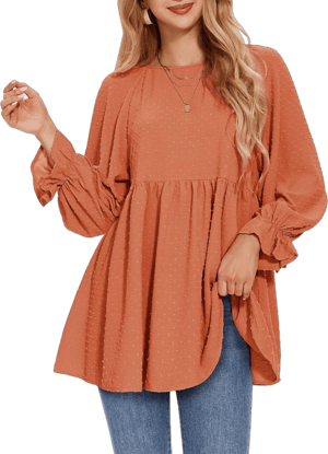 EXLURA Womens Long Sleeve Blouses Swiss Dot Babydoll Loose Fit Maternity Tops 2025 Fall Tunic Shirts Dressy Casual Tops